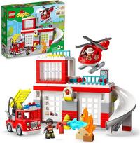LEGO 10970 DUPLO gaisrinė stotis su sraigtasparniu, gaisrininkų žaislas iš kaladėlių mažyliams nuo 2 metų, su gaisriniu automobiliu ir 2 figūrėlėmis, dovana mergaitėms ir berniukams